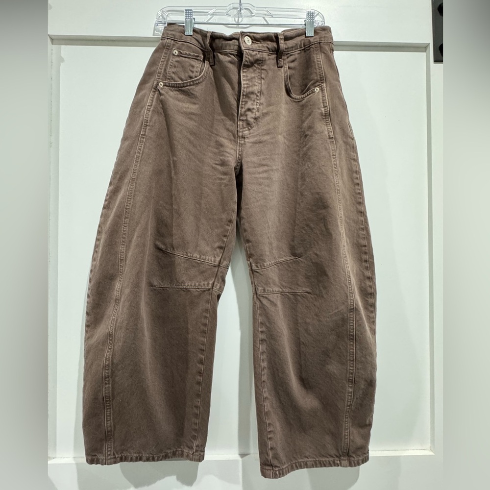 We The Free Taupe Barrel Mid-Rise Jeans